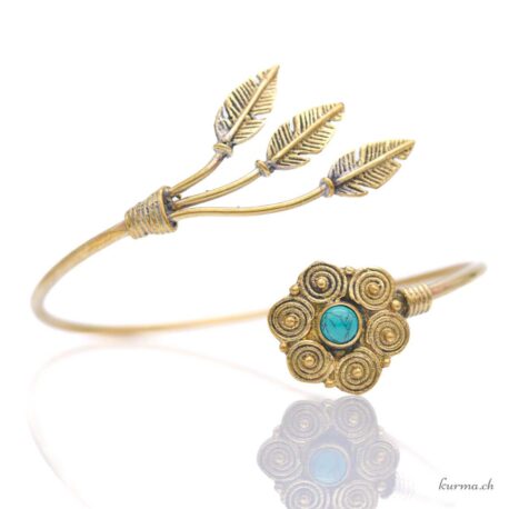 Mandala und Feder mit einem Stein - Armband aus vergoldetem Messing