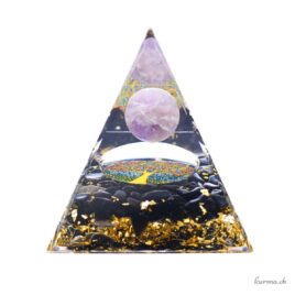 Orgonite - Pyramide 6cm - Améthyste & Obsidienne - Arbre de vie