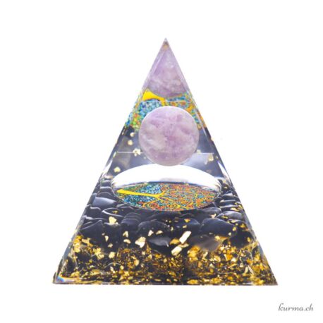 Orgonite - Pyramide 6cm - Améthyste & Obsidienne - Arbre de vie
