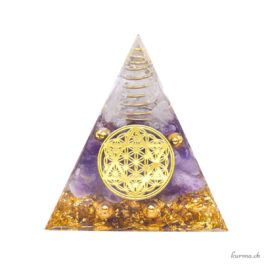 Orgonite - Piramide 6 cm - Ametista e cristallo di rocca - Stella e fiore della vita