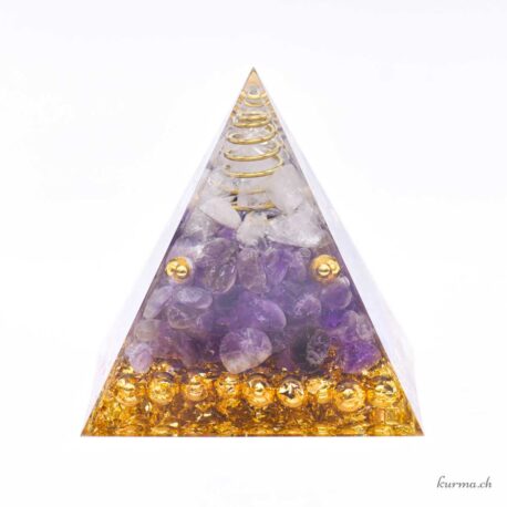 Orgonit - Pyramide 6cm - Amethyst &amp; Bergkristall - Stern &amp; Blume des Lebens