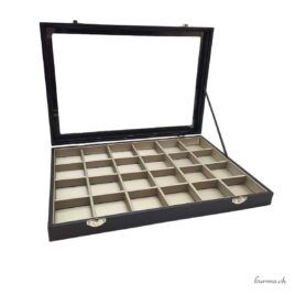 Mallette pour pierres et bijoux 24 casiers - Simili cuir gris et noir