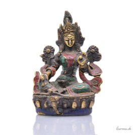 Statue de Tara verte - Bronze serti de pierres