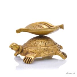 Statue einer Schildkröte und Blatt im Gleichgewicht - Bronze - Vergoldet