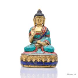 Abhaya Mudra Buddha statue - Bronze set with stones - 10cm