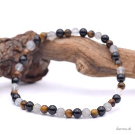 Bracciale Labradorite, Occhio di tigre e Tormalina nera 4,5 mm