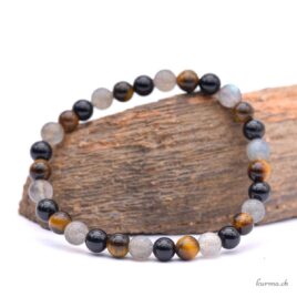 Bracelet Labradorite, Oeil de tigre et Tourmaline noire 6-6.5mm