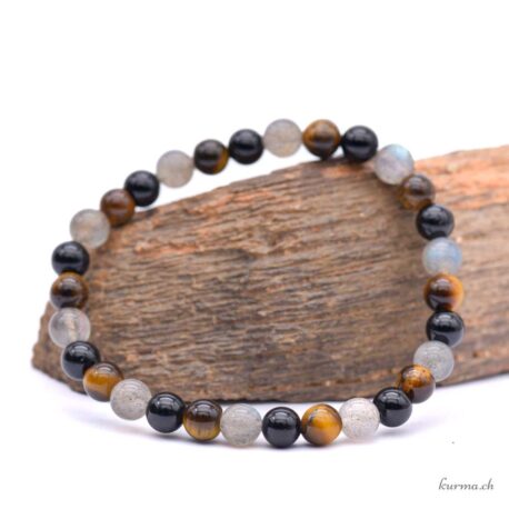 Armband aus Labradorit, Tigerauge und schwarzem Turmalin, 6–6,5 mm