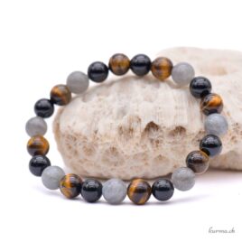 Bracelet Labradorite, Oeil de tigre et Tourmaline noire 8-8.5mm