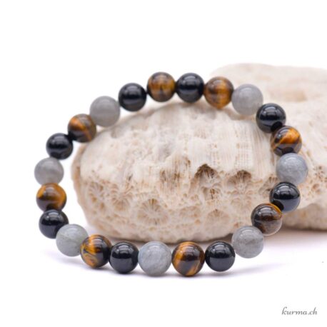 Armband aus Labradorit, Tigerauge und schwarzem Turmalin, 8–8,5 mm