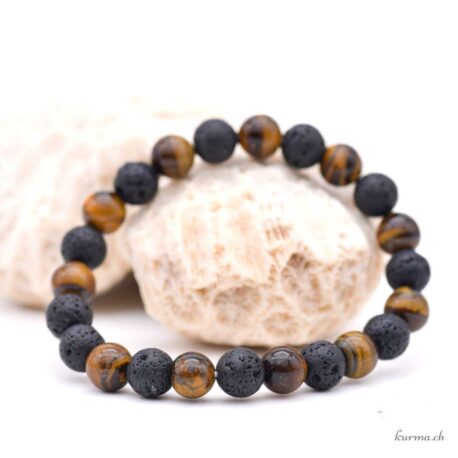 Bracciale Occhio di tigre e lava 8-8,5 mm
