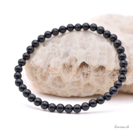 Armband aus schwarzem Turmalin mit Quarz- oder Glimmer-Einschlüssen, 4,5 mm