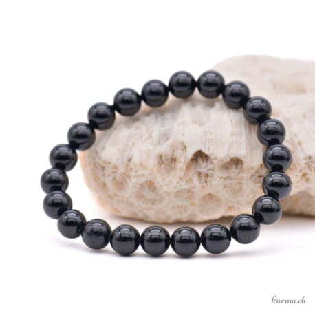 Armband aus schwarzem Turmalin mit Quarz- oder Glimmer-Einschlüssen, 8–8,5 mm