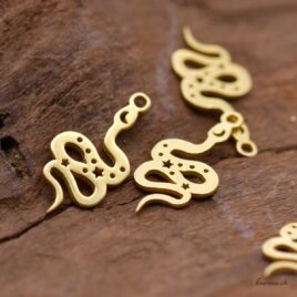 Breloque serpent - 17x8mm - motif étoiles & lune - Argent 925 Doré