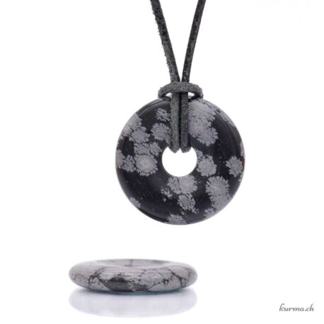 Obsidienne flocon de neige - Pendentif Donut - 3cm