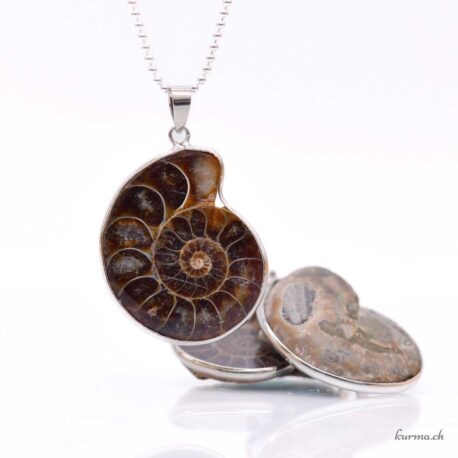 Ammonit – Anhänger mit eingefasstem Stein