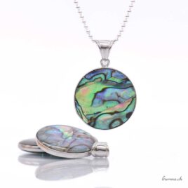 Paua-Muschel – Anhänger mit eingefasstem Stein – Scheibe