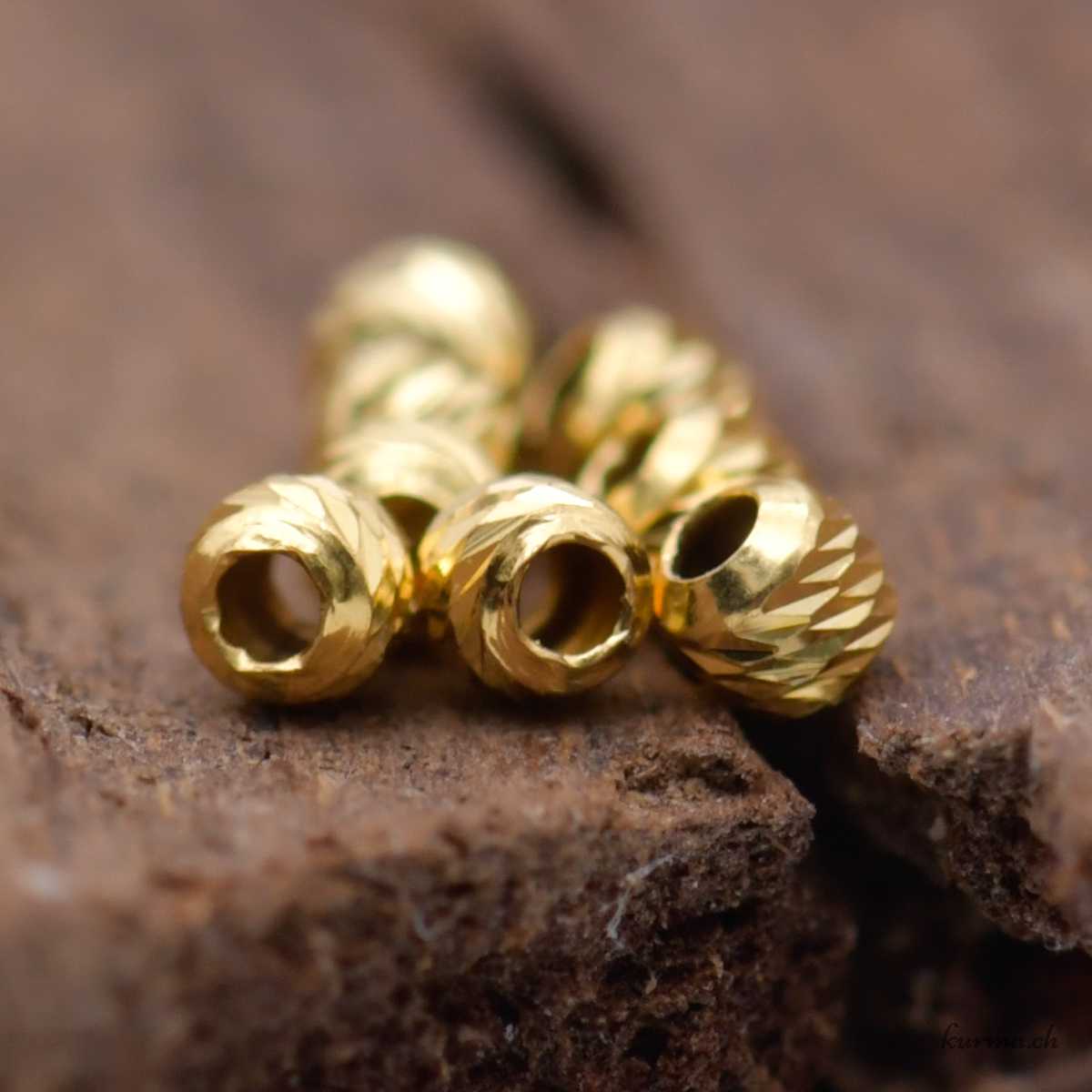 Perles rondes striées diamantées - 2mm - Argent 925 Doré Round diamond-cut beads - 2mm - 925 silver, gold-plated