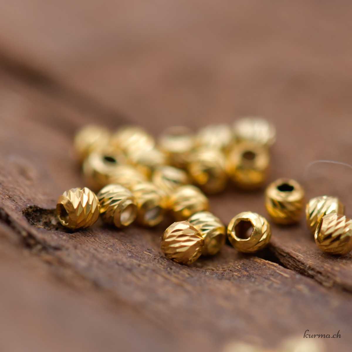 Perles rondes striées diamantées - 2mm - Argent 925 Doré Round diamond-cut beads - 2mm - 925 silver, gold-plated