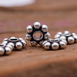 Perles rondelles ﬂeur - 8mm - Argent 925