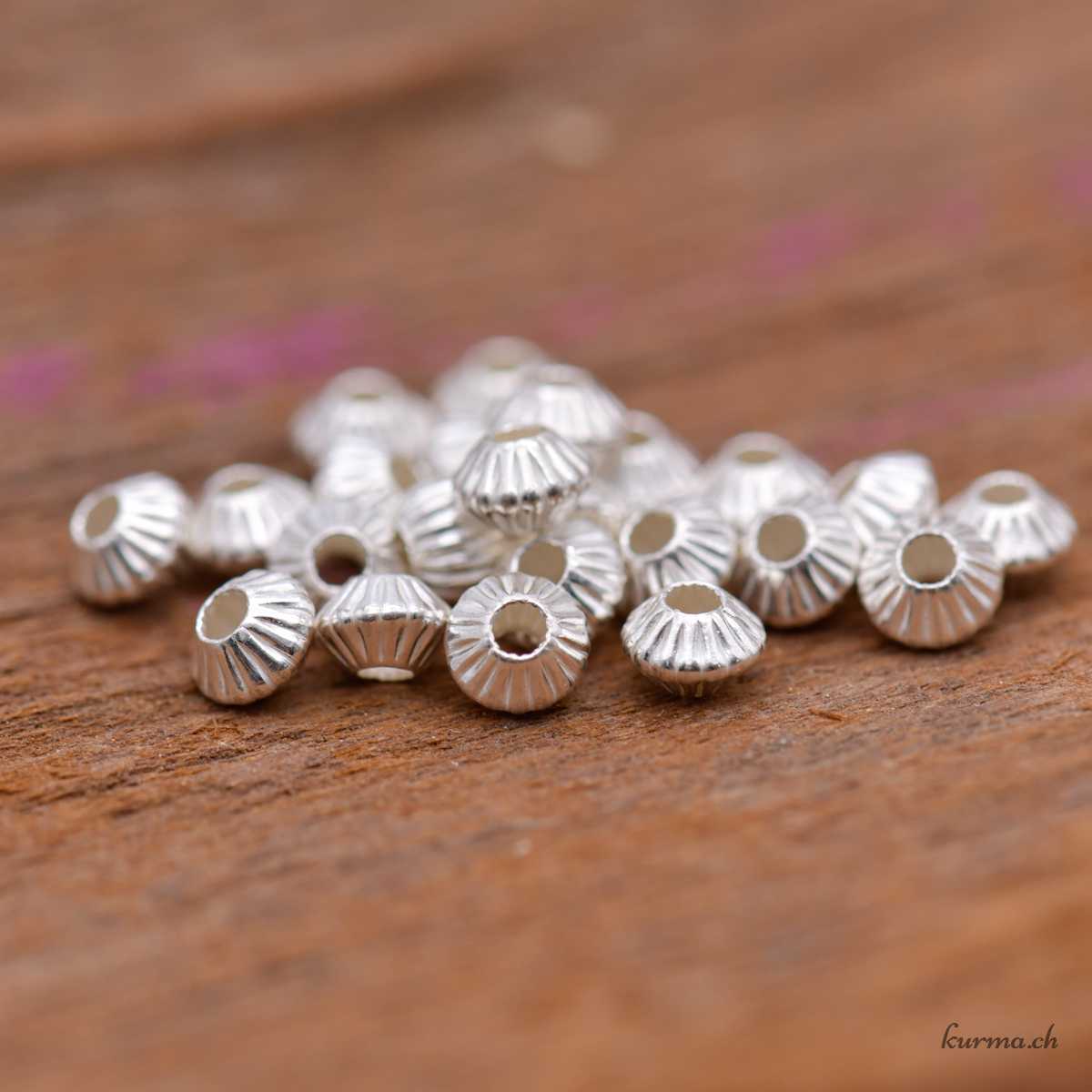Perles toupies aplaties striés - 4x3mm - Argent 925 Perles toupies aplaties striés - 4x3mm - Argent 925