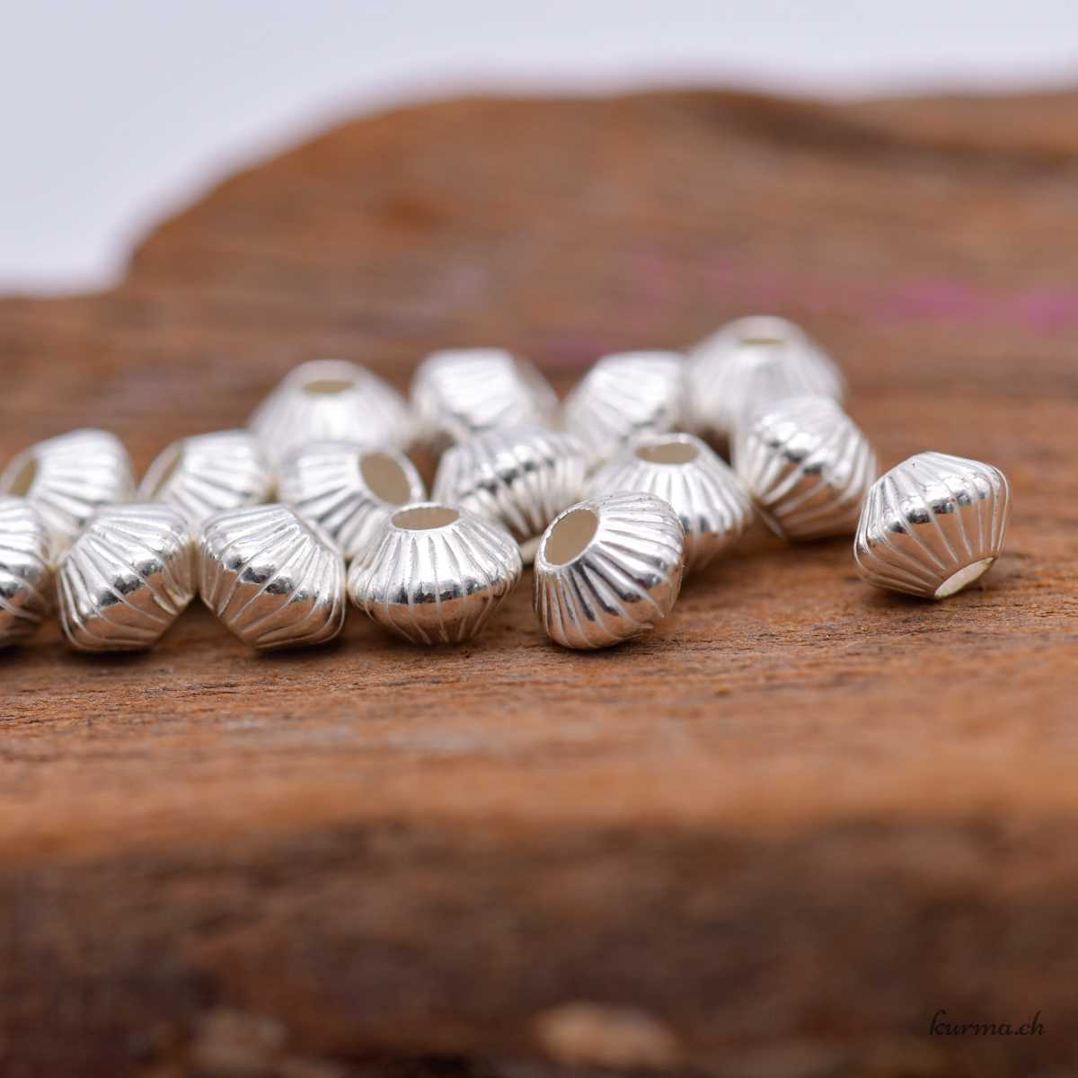 Perles toupies aplaties striés - 6x5mm - Argent 925 Perles toupies aplaties striés - 6x5mm - Argent 925