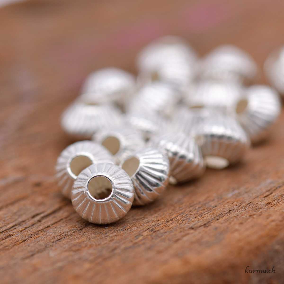 Perles toupies aplaties striés - 6x5mm - Argent 925 Perles toupies aplaties striés - 6x5mm - Argent 925