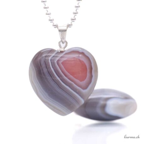 Agate du Botswana - Pendentif coeur - Argent 925