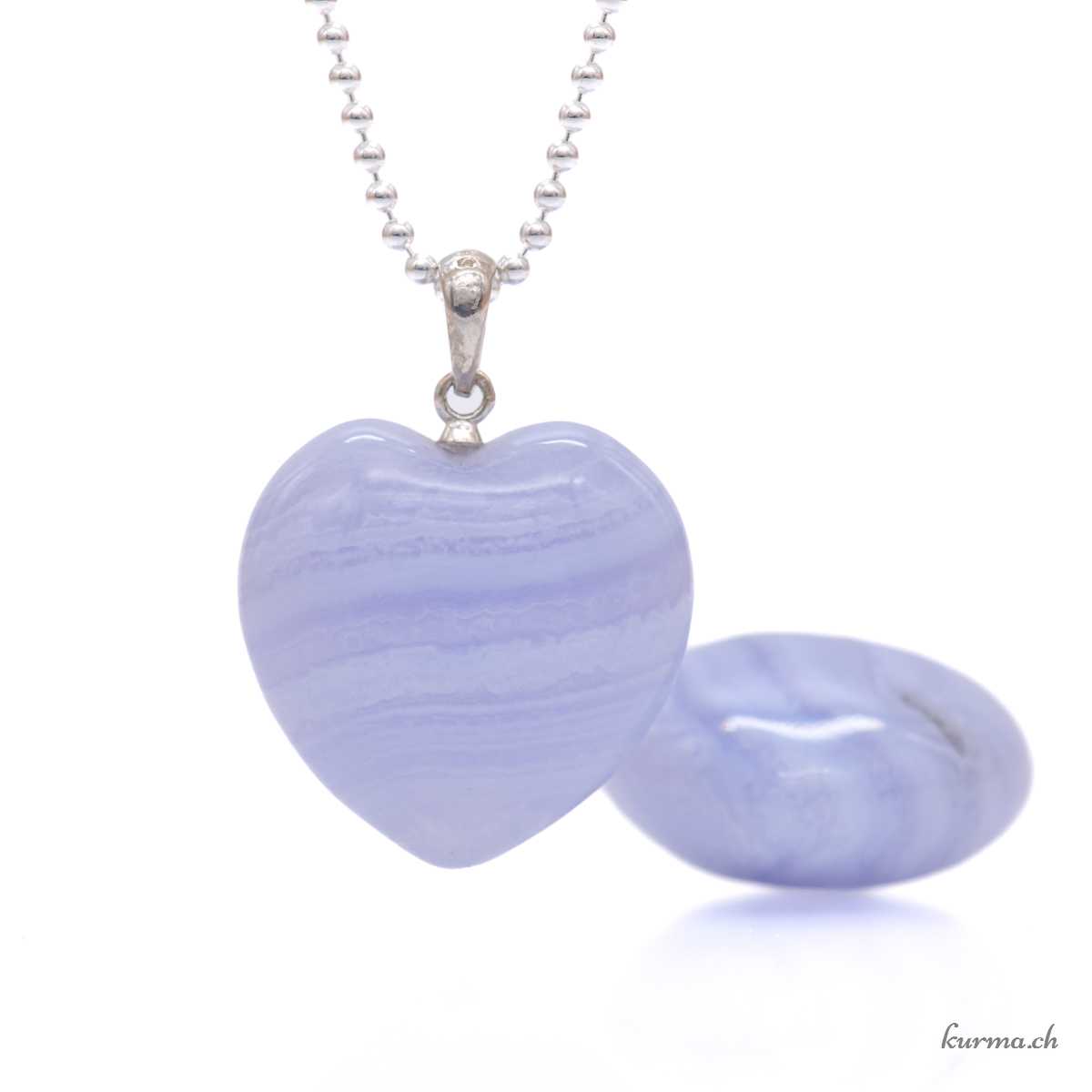 Calcédoine - Pendentif coeur - Argent 925 Calcedonio - Pendente a forma di cuore - Argento 925