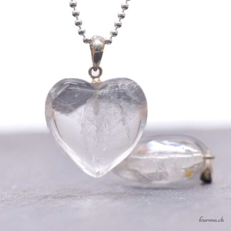 Cristal de roche - Pendentif coeur - Argent 925