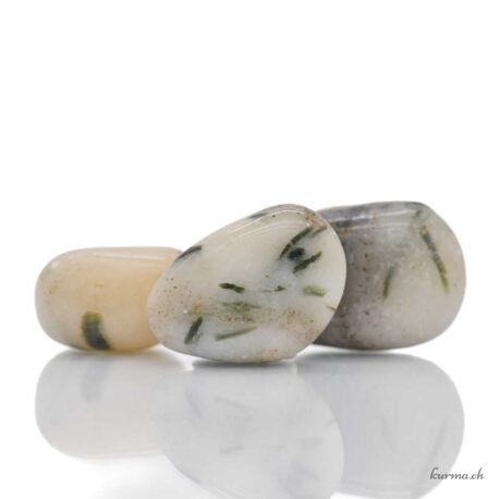 Tourmaline verte sur Quartz - Pierre roulée - Taille M